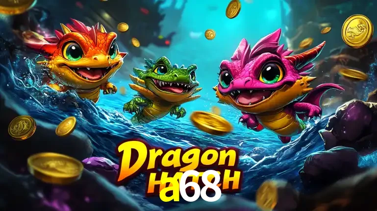 Arte promocional do jogo Dragon Hatch com três adoráveis dragões bebês nadando entre moedas de ouro, um dos slots mais divertidos para jogar no cassino a68.